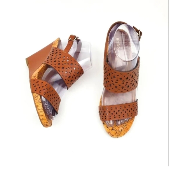 BCBG Brown Woven Leather Wedges - Picture 8 of 8
